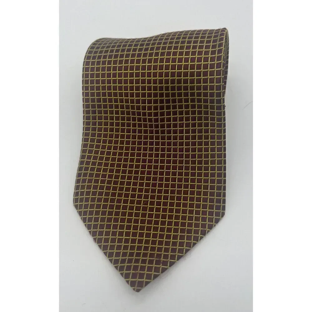 GIORGIO ARMANI TIE HAND MADE‎ 100% SILK MILANO ITALY Red Gold Squares